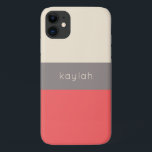 Case-Mate iPhone Case Motif couleur corail avec n'importe quel nom<br><div class="desc">Ambiance minimaliste, ce design élégant présente un motif de blocs de couleur chic en corail, taupe profond et beige sablonneux. Un modèle de texte est inclus pour personnaliser ce coque avec votre nom, vos initiales de monogramme ou tout autre texte souhaité. Disponible dans d'autres combinaisons de couleurs et pour une...</div>