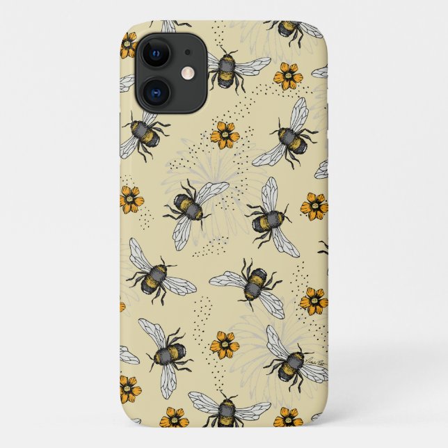 Coques Case-Mate iPhone Motif d'abeille et de fleurs jaunes d'été (Dos)