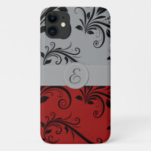 Coque iPhone 11 Motif Damas, Damas Gris, Damas Rouge, Monogramme
