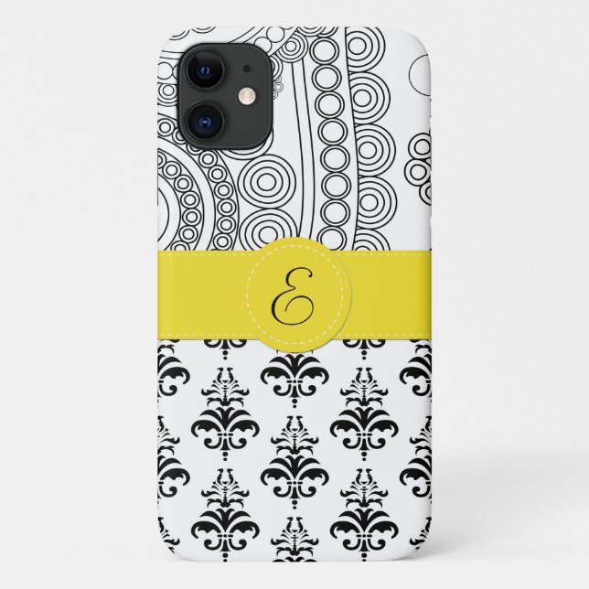 Coques Case-Mate iPhone Motif Damas, Damas noir et blanc, Monogramme (Dos)