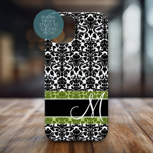 Coques iPhone 16 Pro Motif Damas noir et blanc avec Monogramme
