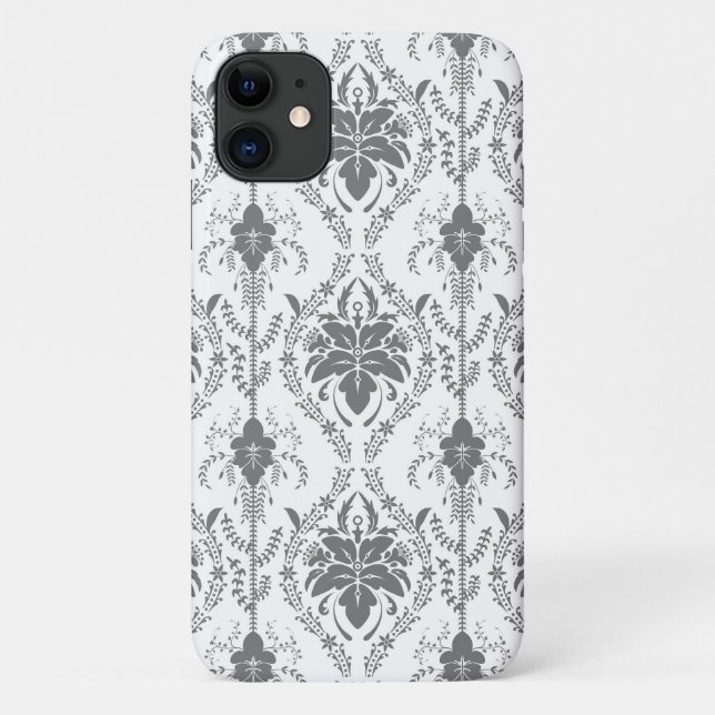 Coques Case-Mate iPhone Motif Damask blanc et gris (Dos)