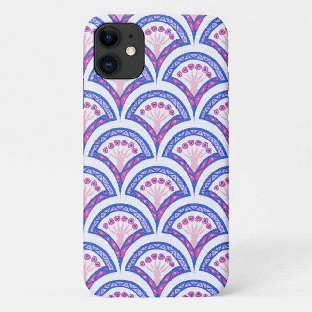 Coques Case-Mate iPhone motif damassé floral bleu (Dos)