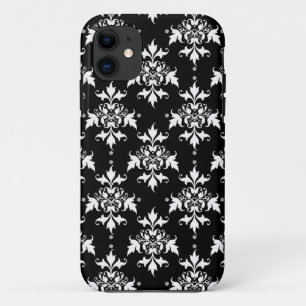 Coque iPhone 11 Motif damassé floral noir et blanc