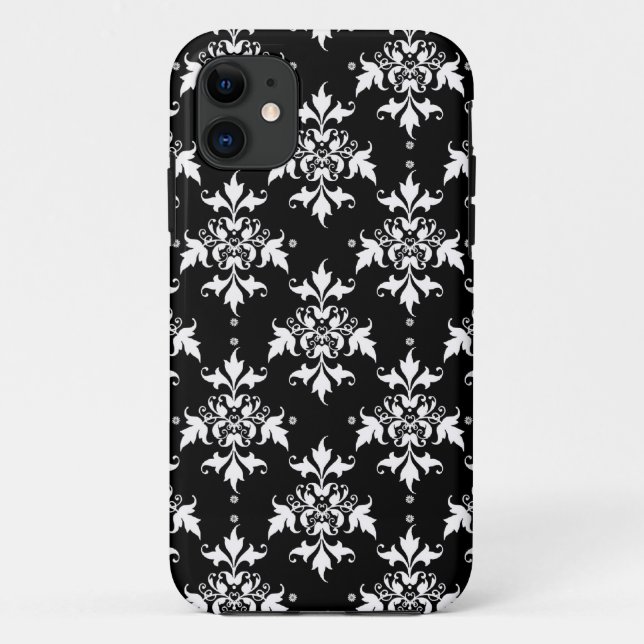 Coques Case-Mate iPhone Motif damassé floral noir et blanc (Dos)