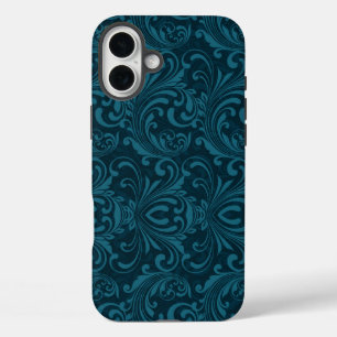 Coque Pour iPhone 16 Plus Motif damassé floral sarcelle foncé