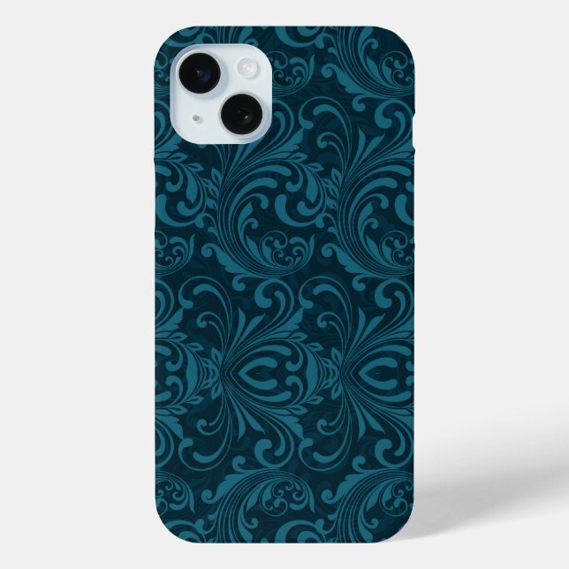 Coques Case-Mate iPhone Motif damassé floral sarcelle foncé (Verso)