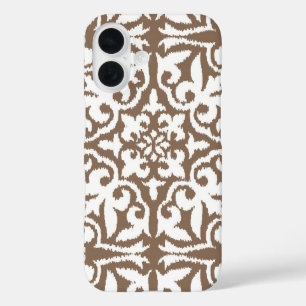 Coque Pour iPhone 16 Motif damassé Ikat - Taupe Tan et Blanc