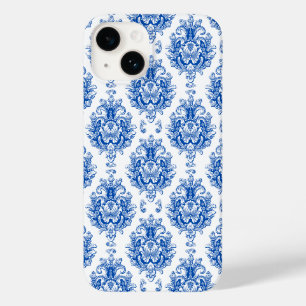 Coque Case-Mate iPhone Motif damassé méditerranéen bleu blanc élégant