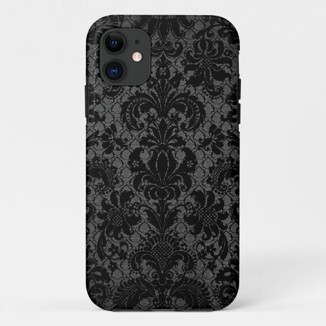 Coques Case-Mate iPhone motif damassé noir en faux dentelle (Dos)