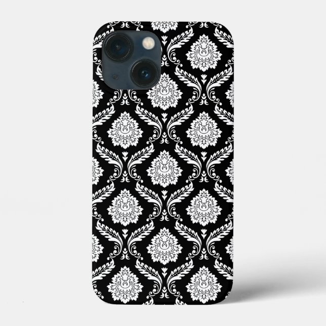 Coques Case-Mate iPhone Motif Damassé Rococo Blanc sur Fond Noir  (Verso)