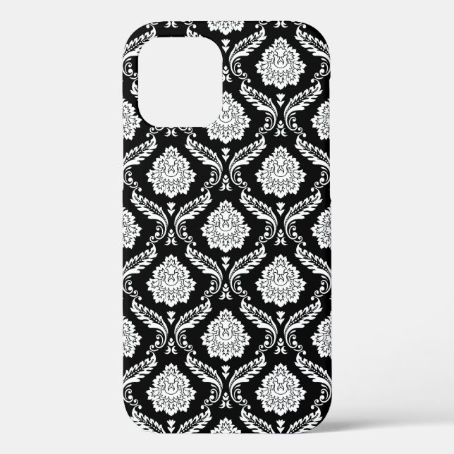 Coques Case-Mate iPhone Motif Damassé Rococo Blanc sur Fond Noir  (Verso)