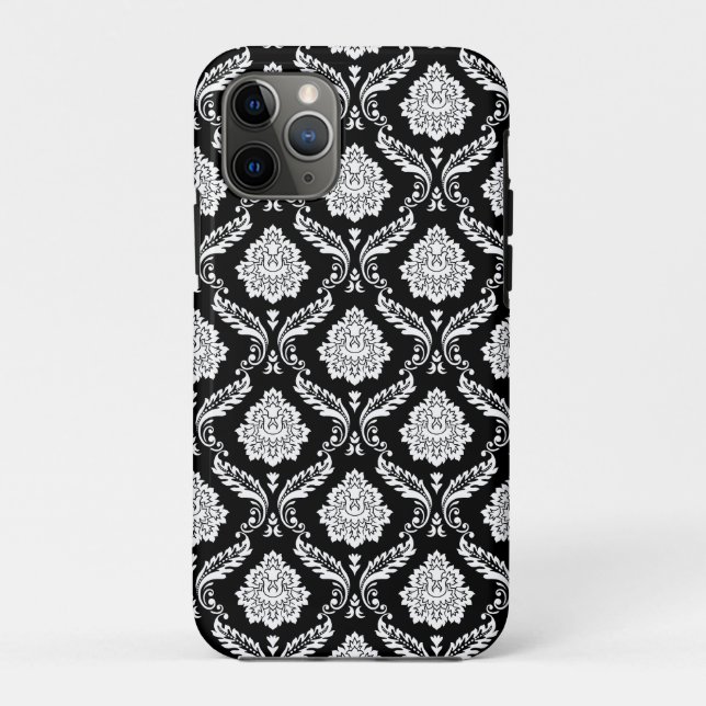 Coques Case-Mate iPhone Motif Damassé Rococo Blanc sur Fond Noir  (Dos)
