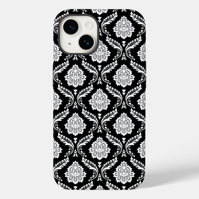 Coques Case-Mate iPhone Motif Damassé Rococo Blanc sur Fond Noir  (Verso)