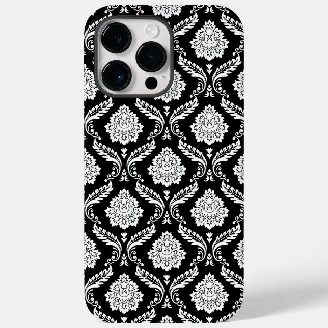 Coques Case-Mate iPhone Motif Damassé Rococo Blanc sur Fond Noir  (Verso)