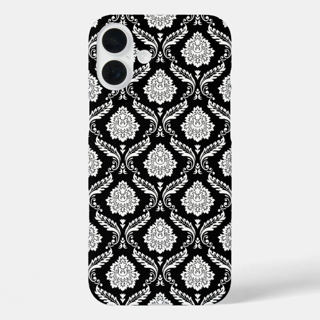 Coques Case-Mate iPhone Motif Damassé Rococo Blanc sur Fond Noir  (Verso)