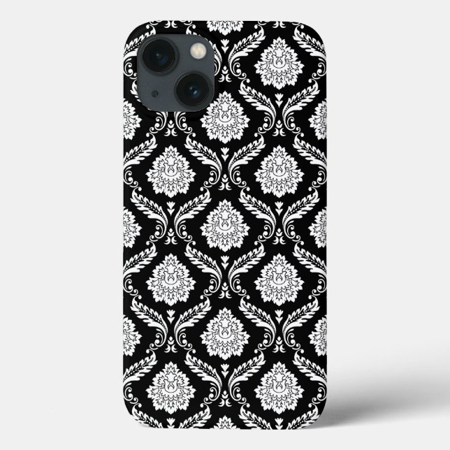 Coques Case-Mate iPhone Motif Damassé Rococo Blanc sur Fond Noir  (Verso)