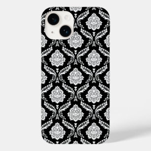 Coque Case-Mate iPhone Motif Damassé Rococo Blanc sur Fond Noir