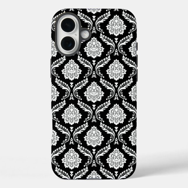Coques Case-Mate iPhone Motif Damassé Rococo Blanc sur Fond Noir  (Verso)
