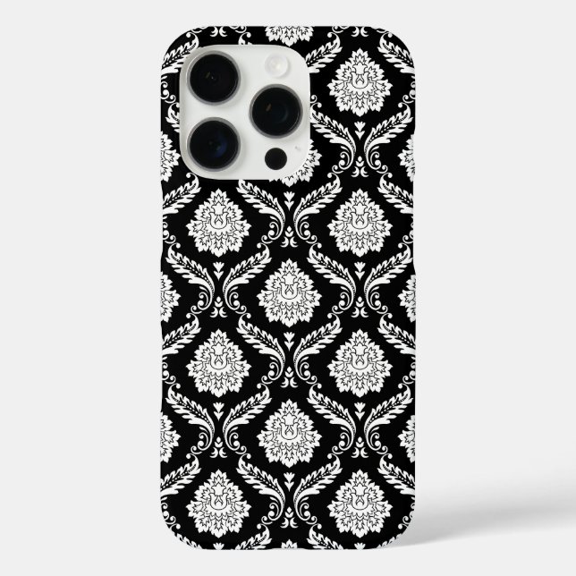 Coques Case-Mate iPhone Motif Damassé Rococo Blanc sur Fond Noir  (Verso)