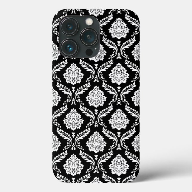 Coques Case-Mate iPhone Motif Damassé Rococo Blanc sur Fond Noir  (Verso)