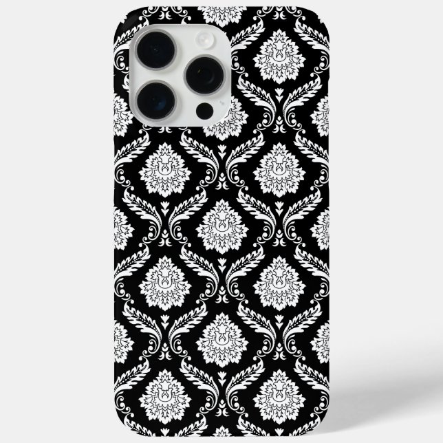 Coques Case-Mate iPhone Motif Damassé Rococo Blanc sur Fond Noir  (Verso)