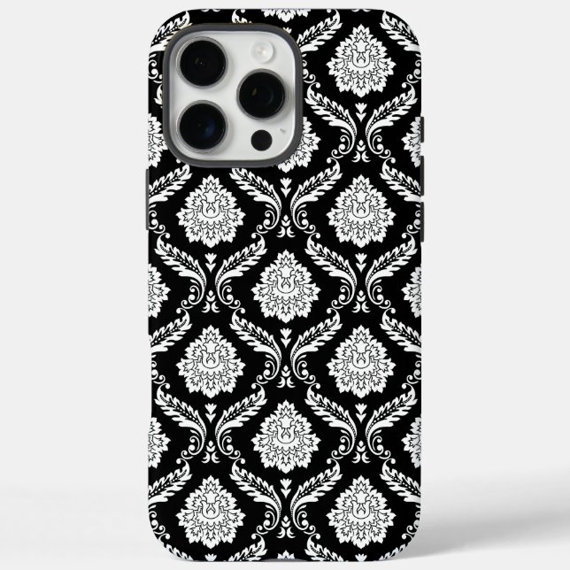 Coques Case-Mate iPhone Motif Damassé Rococo Blanc sur Fond Noir  (Verso)