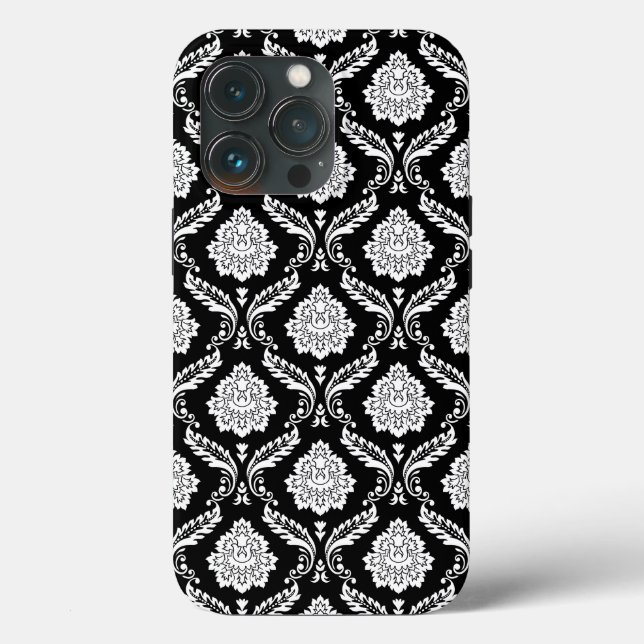 Coques Case-Mate iPhone Motif Damassé Rococo Blanc sur Fond Noir  (Verso)
