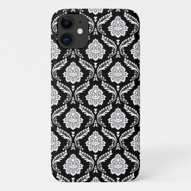 Coques Case-Mate iPhone Motif Damassé Rococo Blanc sur Fond Noir  (Dos)