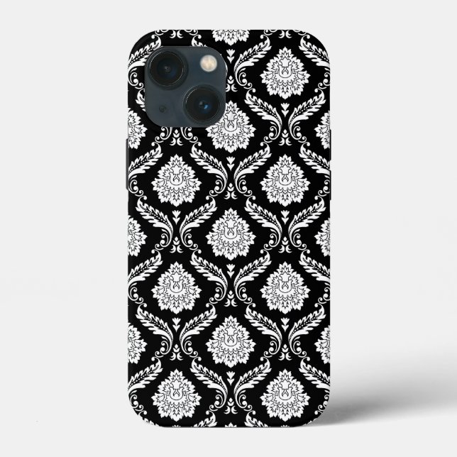 Coques Case-Mate iPhone Motif Damassé Rococo Blanc sur Fond Noir  (Verso)