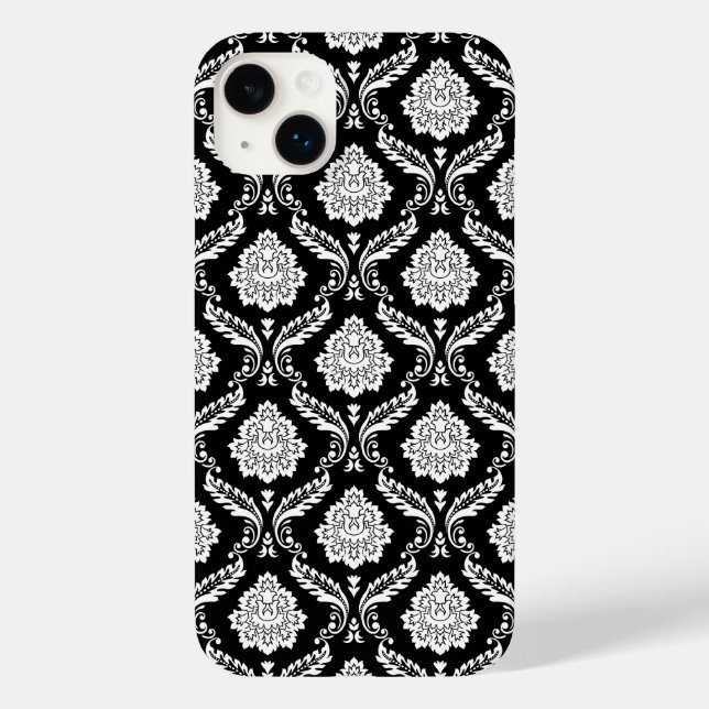 Coques Case-Mate iPhone Motif Damassé Rococo Blanc sur Fond Noir  (Verso)