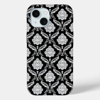 Motif Damassé Rococo Blanc sur Noir 