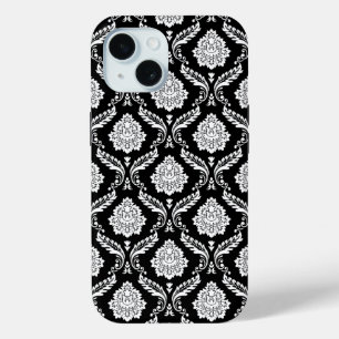Coque Case-Mate iPhone Motif Damassé Rococo Blanc sur Noir