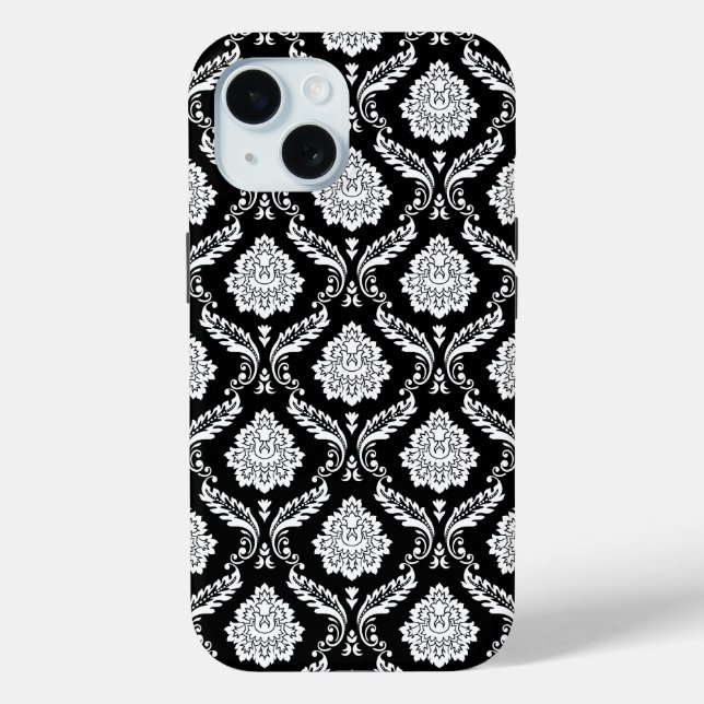 Coques Case-Mate iPhone Motif Damassé Rococo Blanc sur Noir  (Verso)
