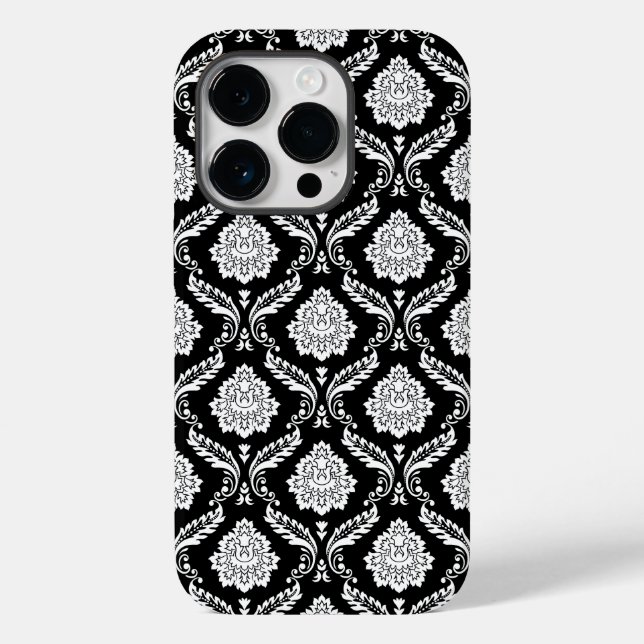 Coques Case-Mate iPhone Motif Damassé Rococo Blanc sur Noir  (Verso)