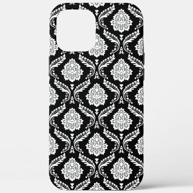 Coques Case-Mate iPhone Motif Damassé Rococo Blanc sur Noir  (Verso)