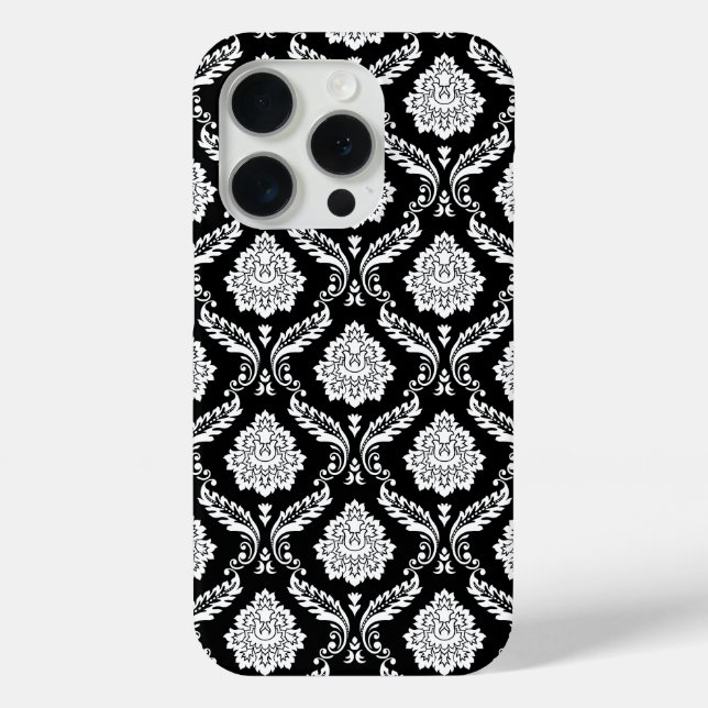 Coques Case-Mate iPhone Motif Damassé Rococo Blanc sur Noir  (Verso)