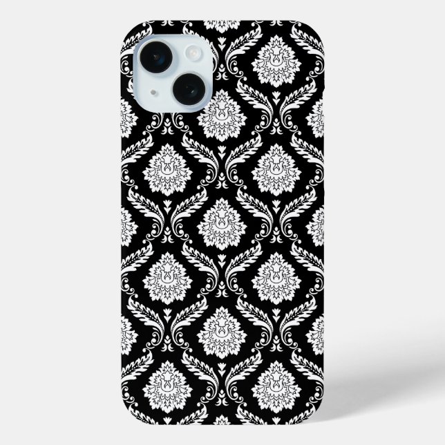 Coques Case-Mate iPhone Motif Damassé Rococo Blanc sur Noir  (Verso)