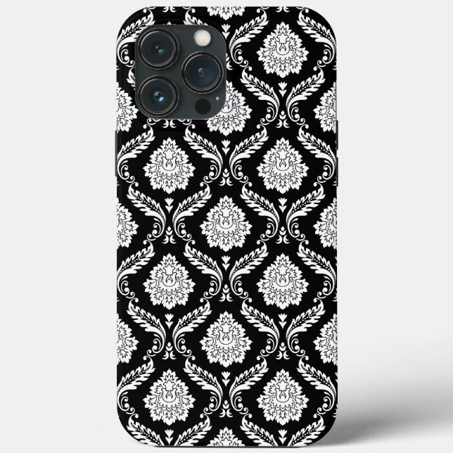 Coques Case-Mate iPhone Motif Damassé Rococo Blanc sur Noir  (Verso)