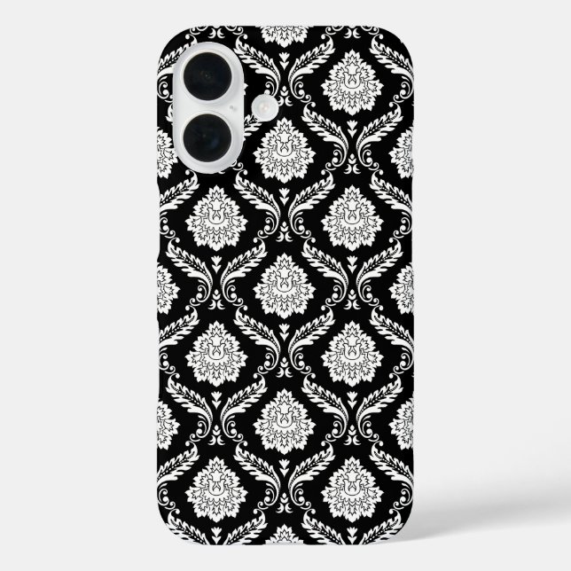 Coques Case-Mate iPhone Motif Damassé Rococo Blanc sur Noir  (Verso)