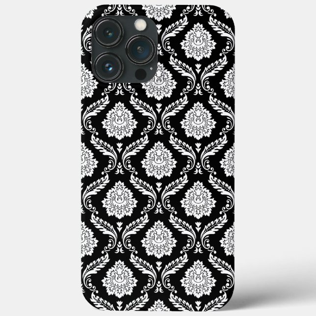 Coques Case-Mate iPhone Motif Damassé Rococo Blanc sur Noir  (Verso)