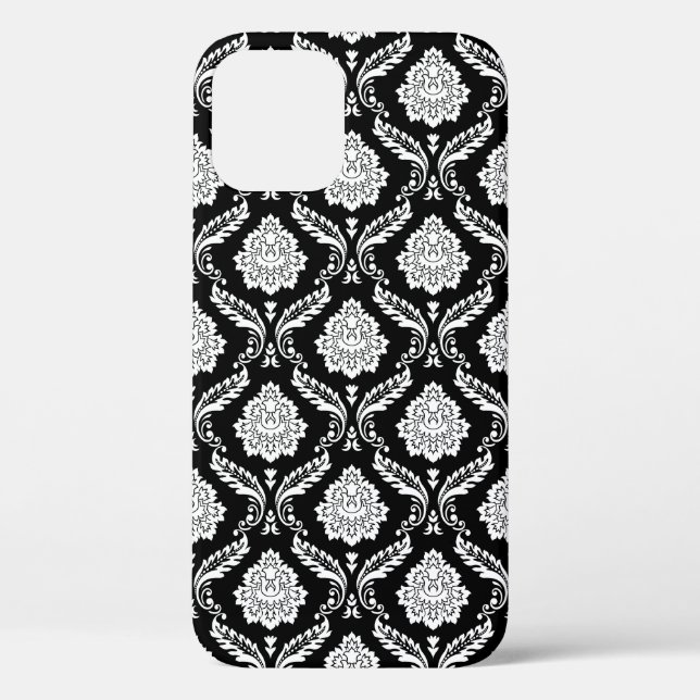Coques Case-Mate iPhone Motif Damassé Rococo Blanc sur Noir  (Verso)