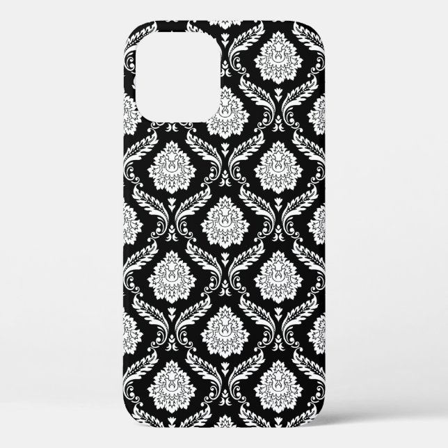 Coques Case-Mate iPhone Motif Damassé Rococo Blanc sur Noir  (Verso)