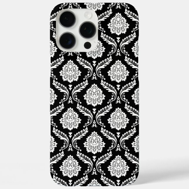 Coques Case-Mate iPhone Motif Damassé Rococo Blanc sur Noir  (Verso)
