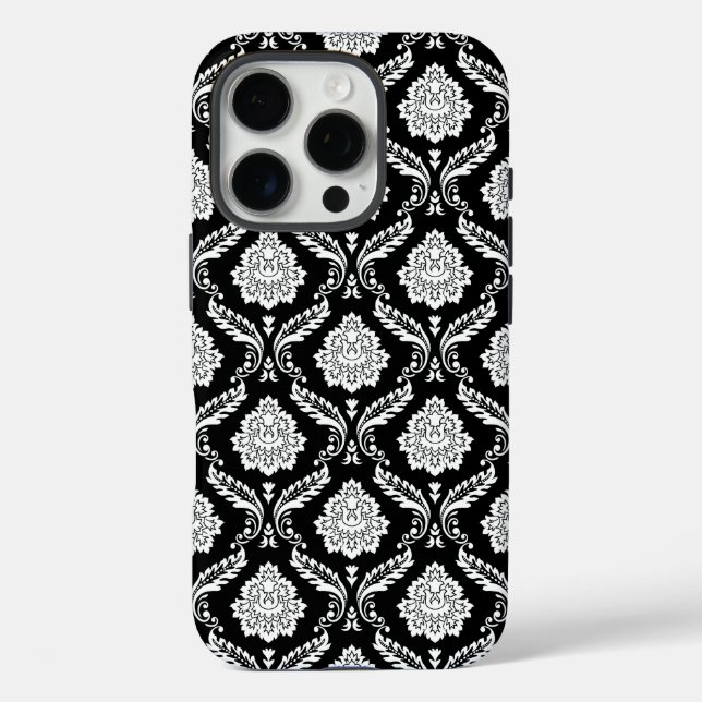 Coques Case-Mate iPhone Motif Damassé Rococo Blanc sur Noir  (Verso)