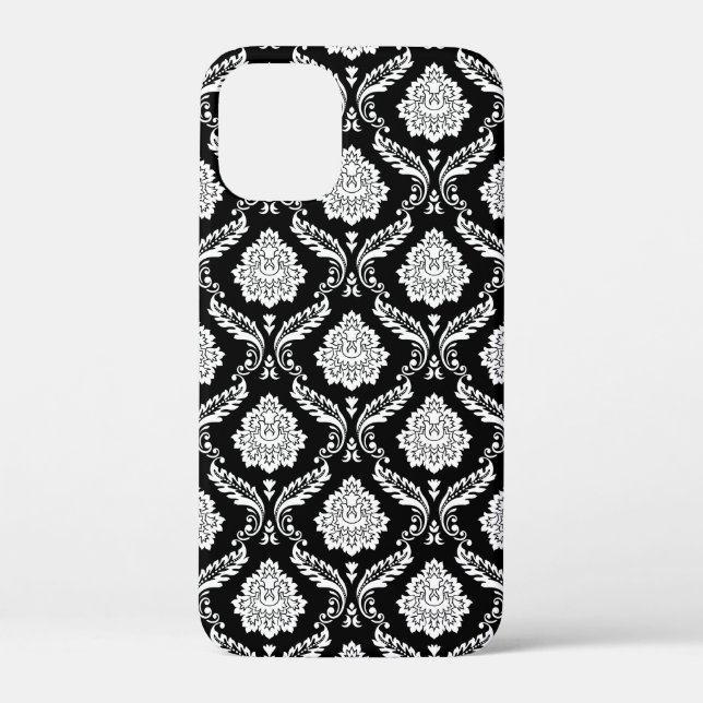 Coques Case-Mate iPhone Motif Damassé Rococo Blanc sur Noir  (Verso)
