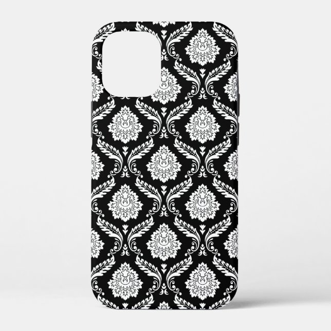 Coques Case-Mate iPhone Motif Damassé Rococo Blanc sur Noir  (Verso)