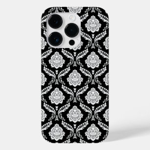 Coque Case-Mate iPhone Motif Damassé Rococo Blanc sur Noir