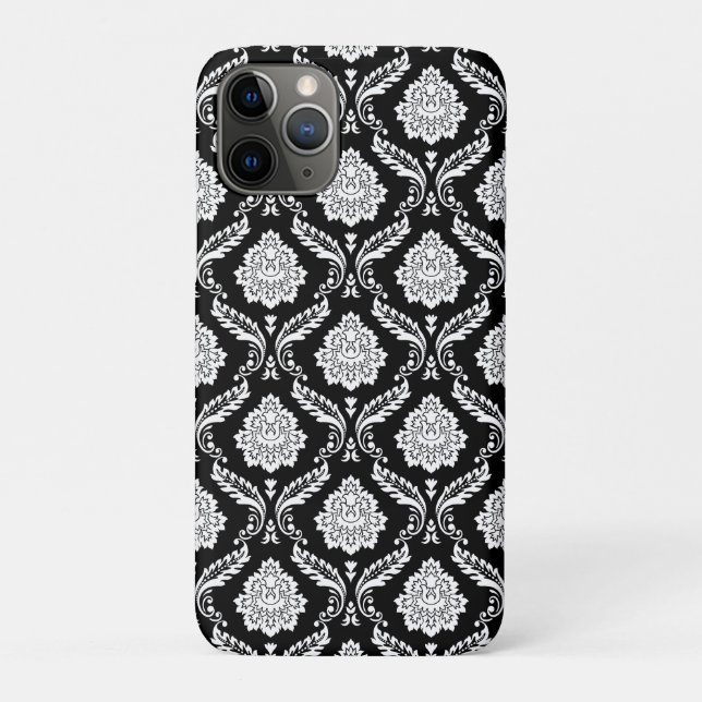 Coques Case-Mate iPhone Motif Damassé Rococo Blanc sur Noir  (Dos)