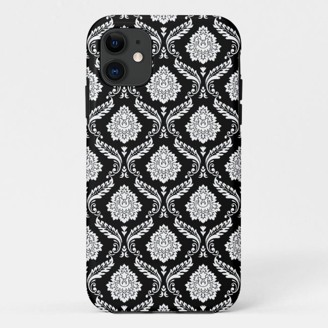 Coques Case-Mate iPhone Motif Damassé Rococo Blanc sur Noir  (Dos)